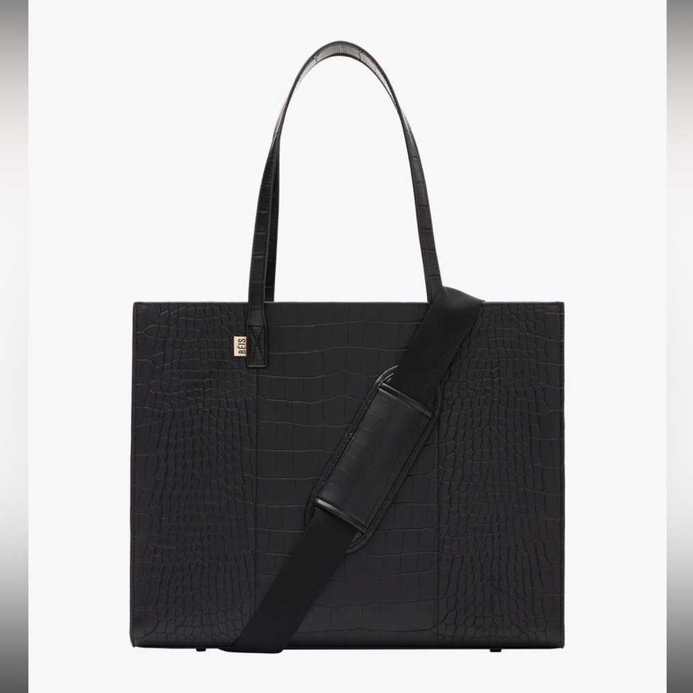 The Large Work Tote in Black Croc
